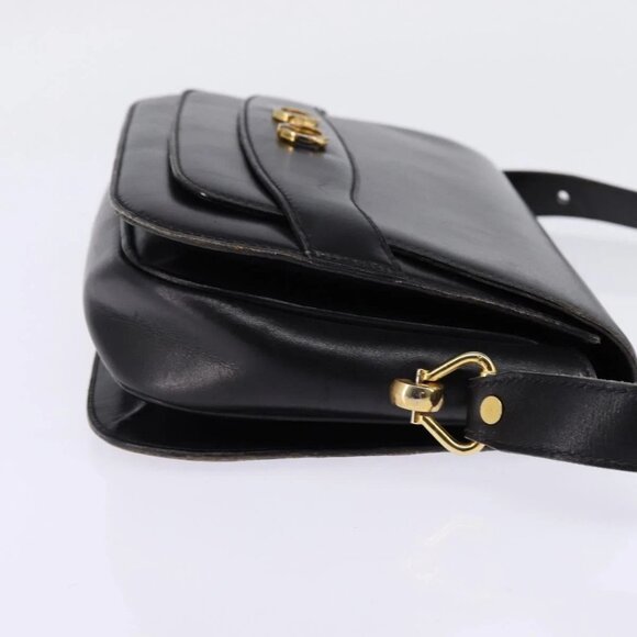 GUCCI Shoulder Bag Leather Black Gold Auth - Picture 5 of 16